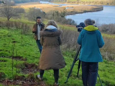 Ambios Director Jack Skuse being interviewed by an ITV film crew about rewilding