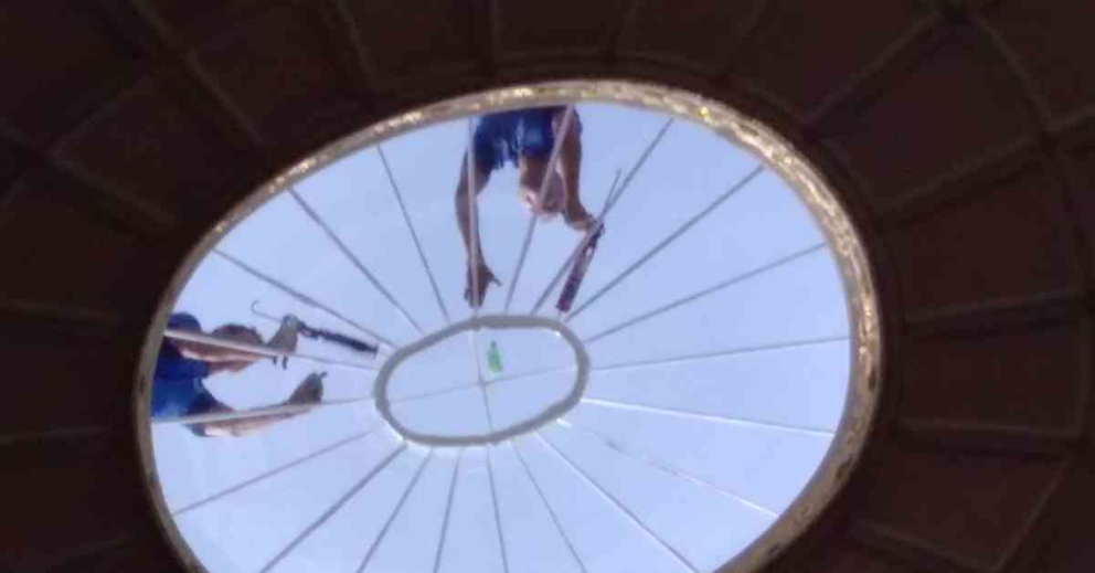 Putting on the lantern skylight at Sharpham House