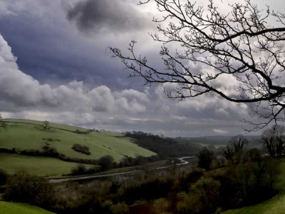 Wintry view of the River Dart valley from The Barn retreat centre