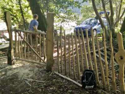 Volunteers make a new fence for The Sharpham Estate