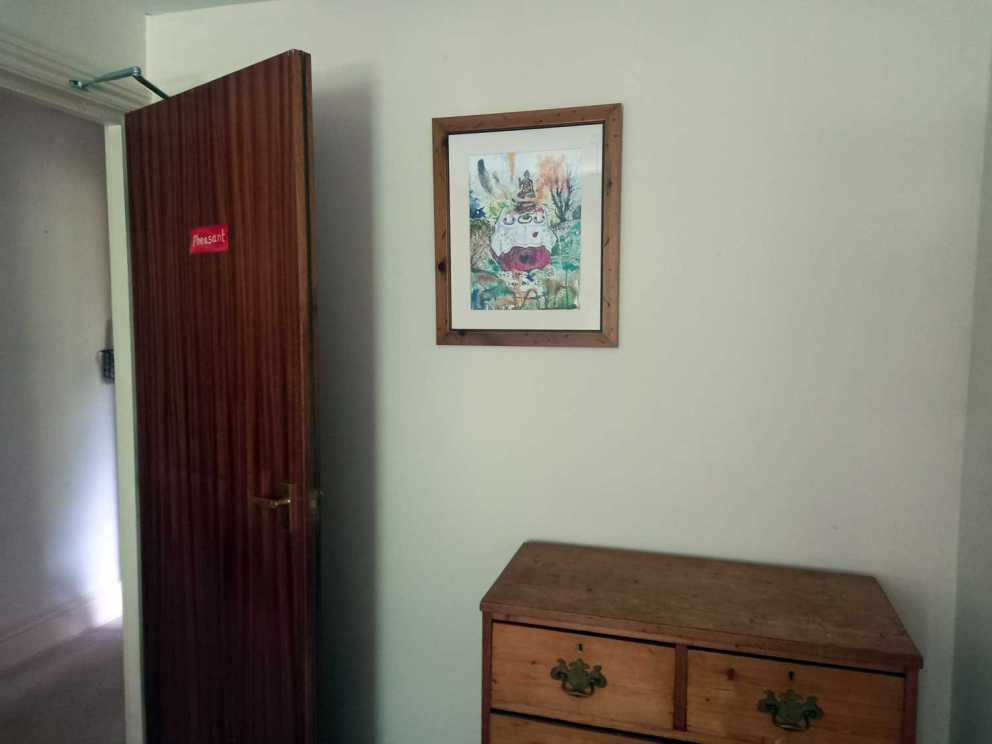 Barn art donated by retreatants now on the walls