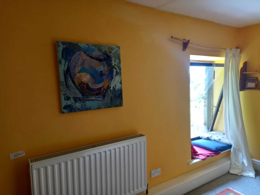 Barn art donated by retreatants now on the walls