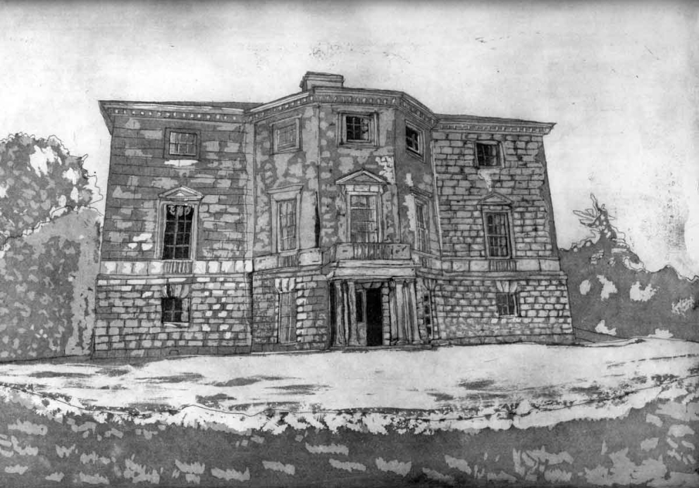 Michael Crossan's aquatint etching of Sharpham House