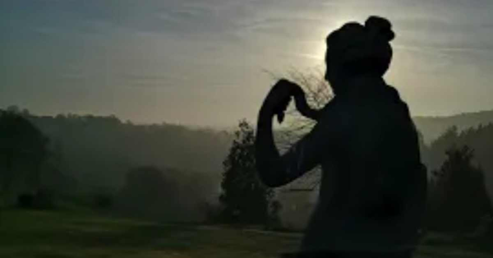 Silhouette of the statue of Flora in profile, photographed by Sharpham Trust maintenance man Christian Llewellyn on the Sharpham Estate
