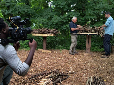 Presenter Jules Hudson joins Jack Skuse, from our rewilding partners Ambios, in making an osprey nest for the BBC's Escape to the Country property show