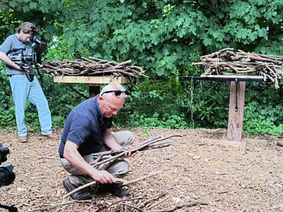 Presenter Jules Hudson joins Jack Skuse, from our rewilding partners Ambios, in making an osprey nest for the BBC's Escape to the Country property show