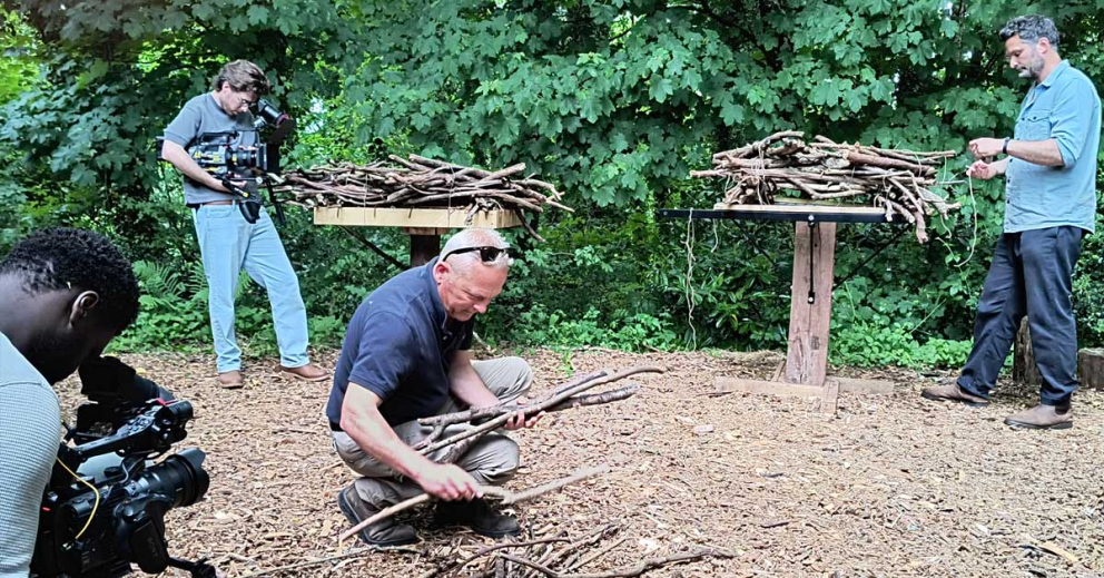 Presenter Jules Hudson joins Jack Skuse, from our rewilding partners Ambios, in making an osprey nest for the BBC's Escape to the Country property show