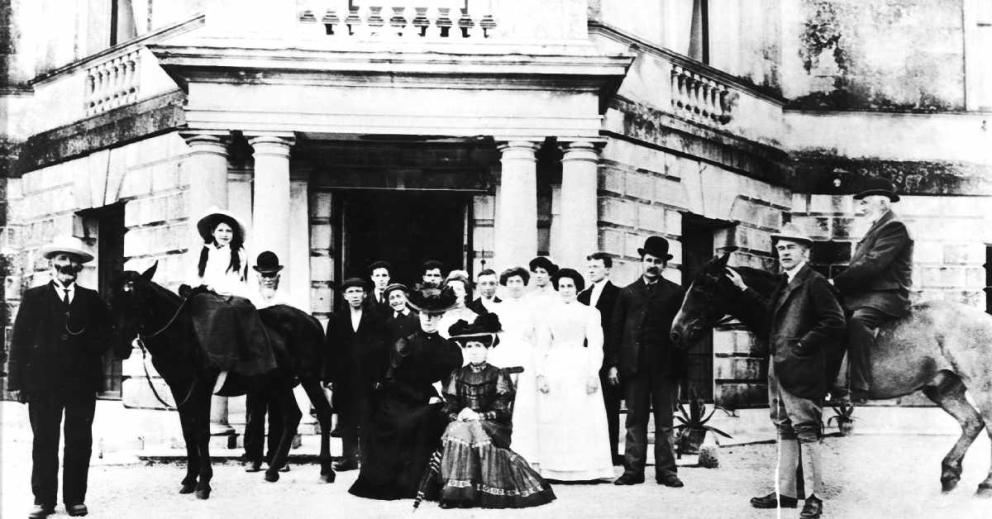 Elizabeth Durant and her household outside Sharpham House
