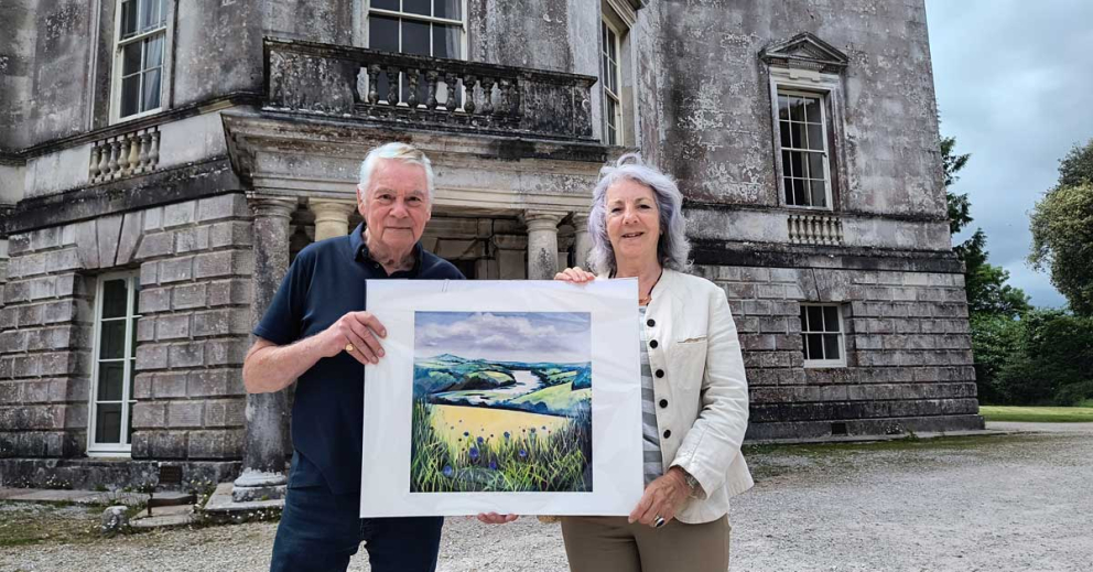 Bob Price & Cheryll Kinsley Potter with artwork in memory of Tanja Price