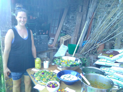Head Gardener Bryony Middleton presides over the Harvest Feast in the Walled Garden at Sharpham House
