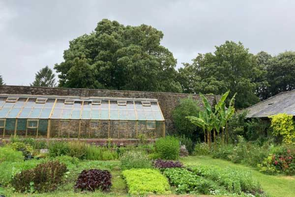 The 18th century Walled Garden behind Sharpham House mindfulness retreat centre
