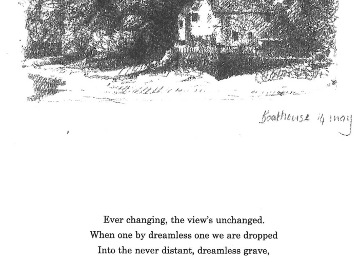 Brian Patten's words with Sarah Gillespie's illustration, as part of the book View from The Boat House window
