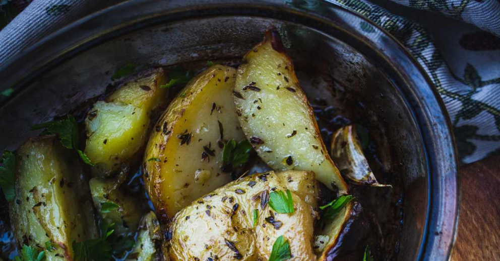 Greek potatoes - a recipe from The Barn cookbook at The Sharpham Trust