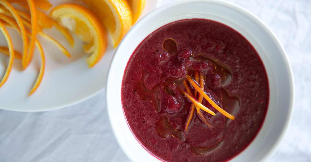 Beetroot & orange soup - a recipe in The Barn cookbook from The Sharpham Trust