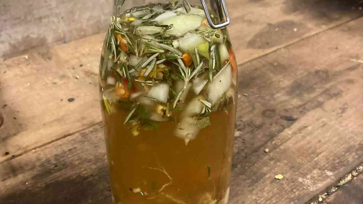 Four Thieves Fire Cider Vinegar, made at Sharpham by our garden team