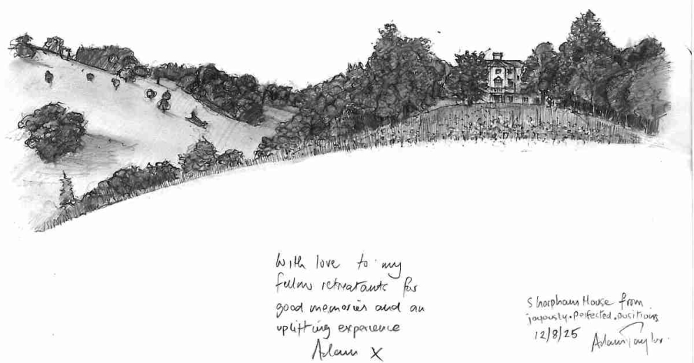 Adam Taylor's sketch of mindfulness retreat centre Sharpham House