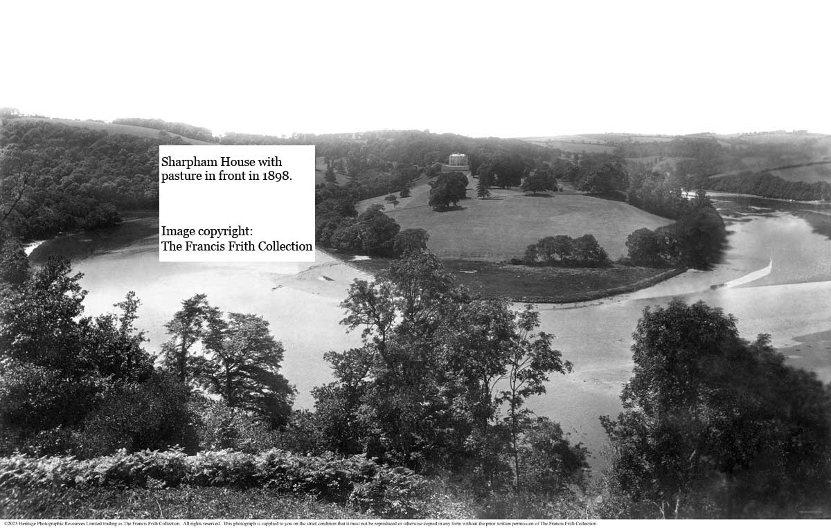 The pasture in front of Sharpham House in 1898 - COPYRIGHT FRANCIS FRITH COLLECTION