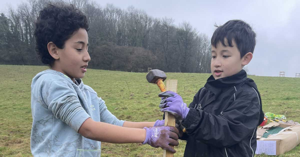 Grove School children plant trees at The Sharpham Estate