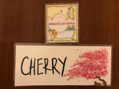 New room labels designed by artist and Barn retreatant Karen